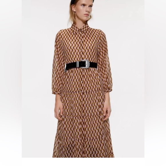 Zara Brown Patterned Maxi Dress - Picture 4 of 7